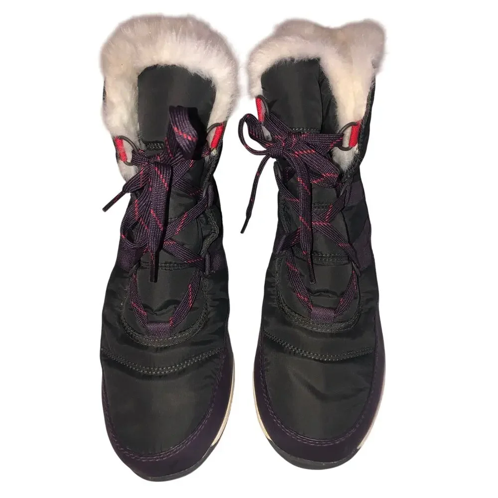 Sorel Whitney Short Lace Snow Boots Size 10 Dark Plum Waterproof Winter Gray